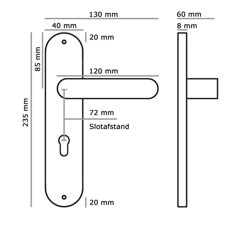 Sofia deurklink - op schild - mat zwart - complete set afmeting 72mm