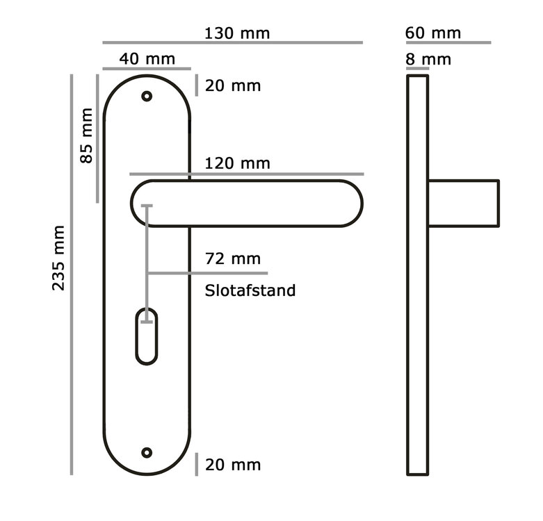Sofia deurklink - Baardsleutel - mat zwart - complete set afmeting 72mm