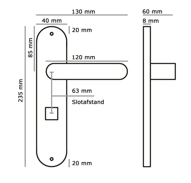 Sofia deurklink - op schild - mat zwart - complete set afmeting 63mm