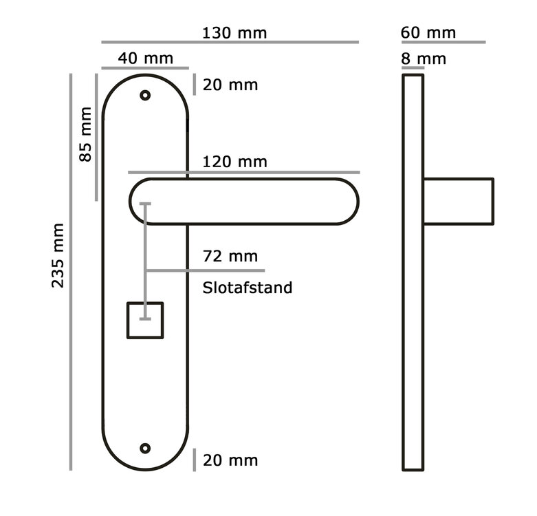 Sofia deurklink - op schild - mat zwart - complete set afmeting 72mm