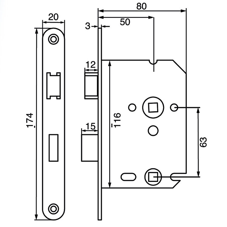  Insteekslot WC / Badkamer 63mm - afmeting