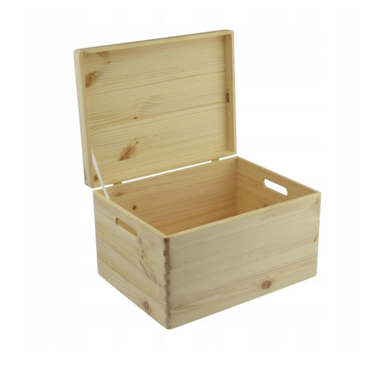 Houten kistje met klep deksel, 39,5 x 29,5 x 23 cm, open