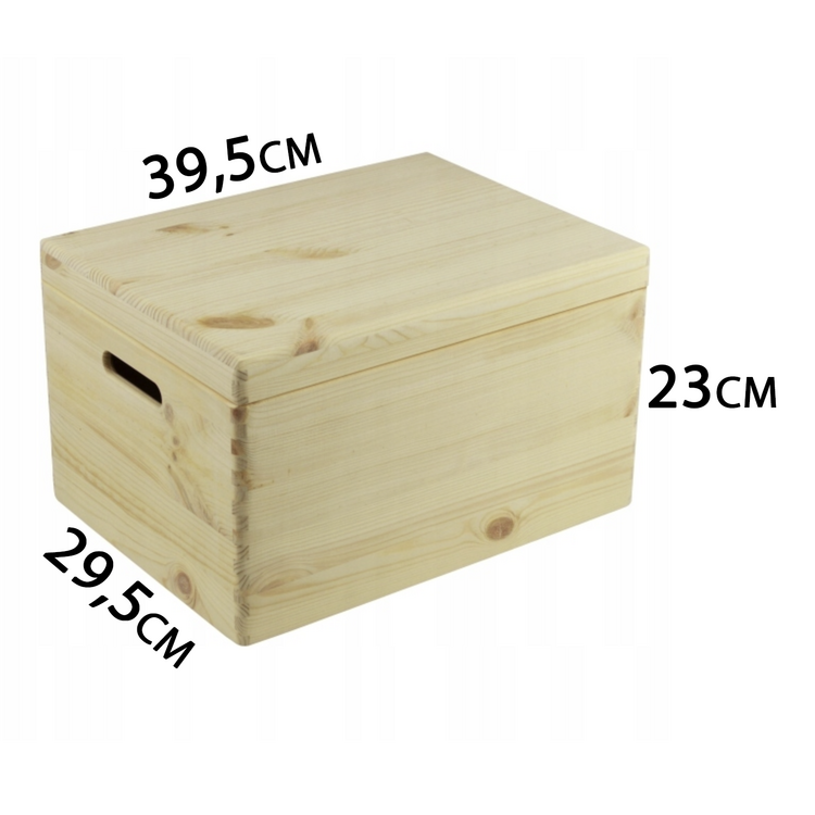 Houten kistje met klep deksel, 39,5 x 29,5 x 23 cm, afmeting