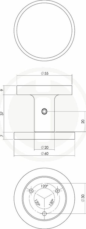 Voordeurknop rond &Oslash;55 mm &eacute;&eacute;nzijdige montage aluminium zwart