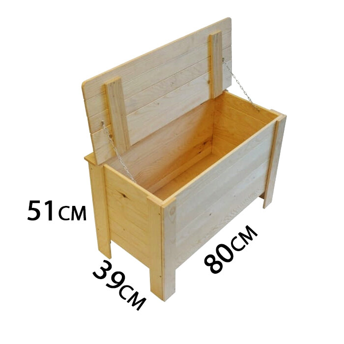 Houten kist met klep deksel, 80 x 51 x 39 cm, inhoud 100L