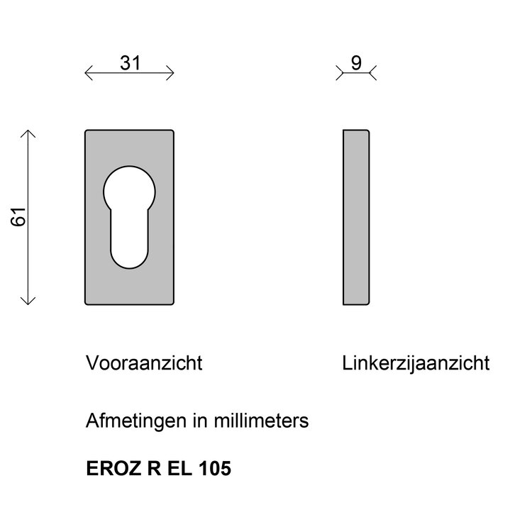 ELIOT - set rechthoekige rozetten - profielcilindergat - afmetingen