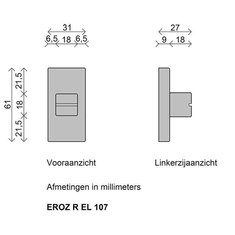 ELIOT line - set rechthoekige rozetten - met toilet/badkamer sluiting - afmetingen