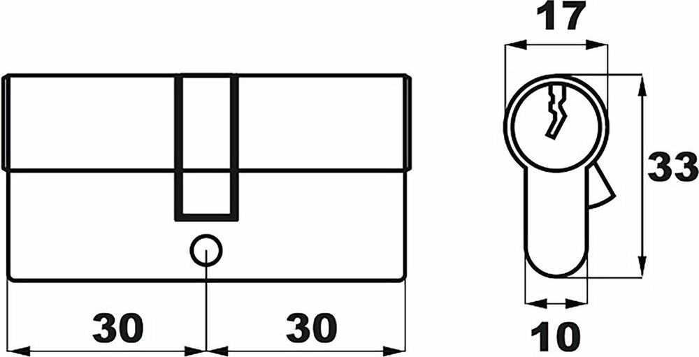 Cilinderslot zwart 30/30 - incl. 4 sleutels - afmetingen