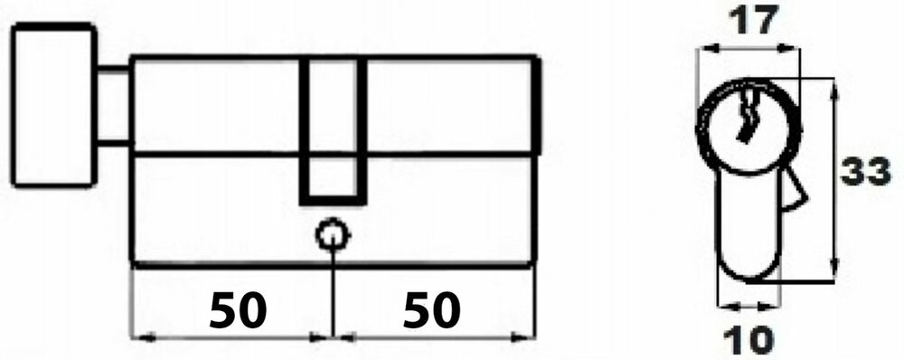 Knopcilinder nikkel 50/50 - incl. 3 sleutels - afmetingen