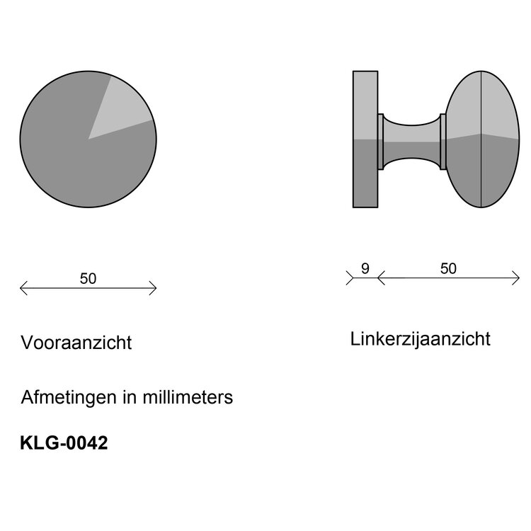 Deurknop  gefixeerd - antiek messing - diameter 5 cm - afm