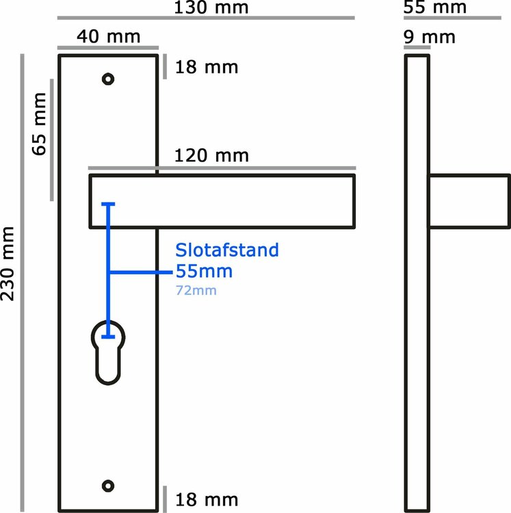 COMBINATIE Deurklink ELIOT met profielcilinder 55 mm + cilinder zwart 30/30 + Insteekslot dag &amp; nachtslot cilinder wit 55mm