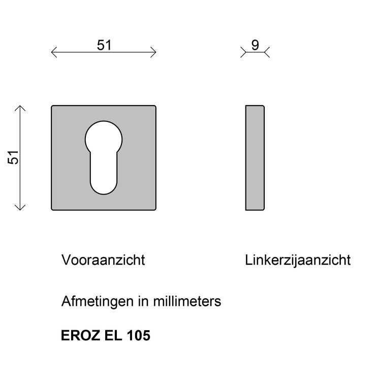 Rozet ELIOT - profielcilinder - mat zwart - afmetingen