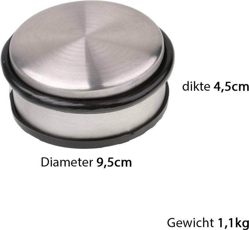 Deurstopper nikkel satijn - diameter 9,5 cm - 1,1kg 