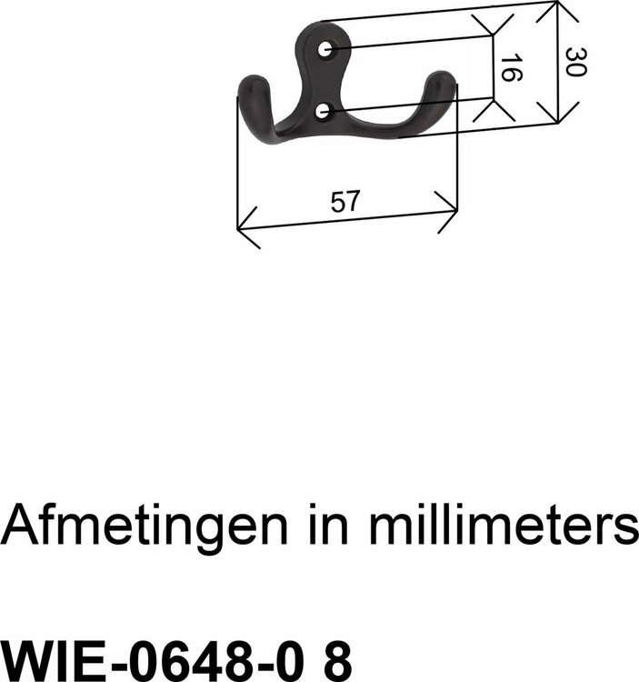 Kapstokhaak - met 2 haken - 8 stuks - mat zwart - kledinghaak 