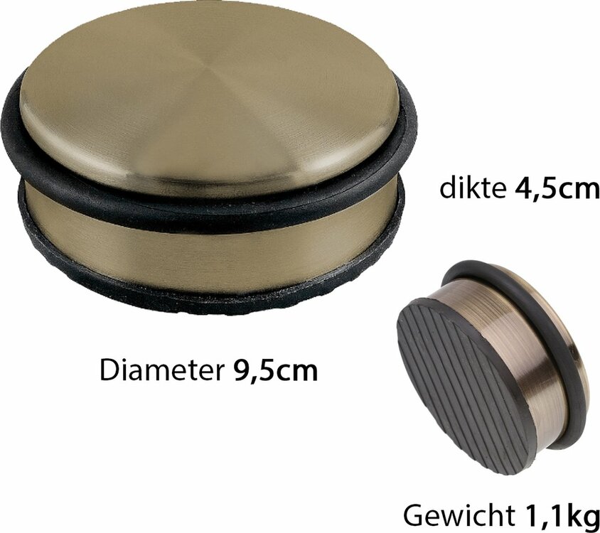 Deurstopper antiek messing - 3 stuks - diameter 9,5 cm - hoogte 4,5 cm - rond