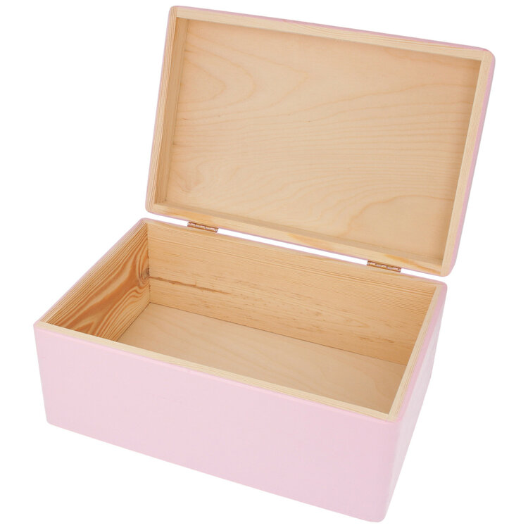 Houten kistje met klepdeksel - roze - 30 x 23 x 13cm