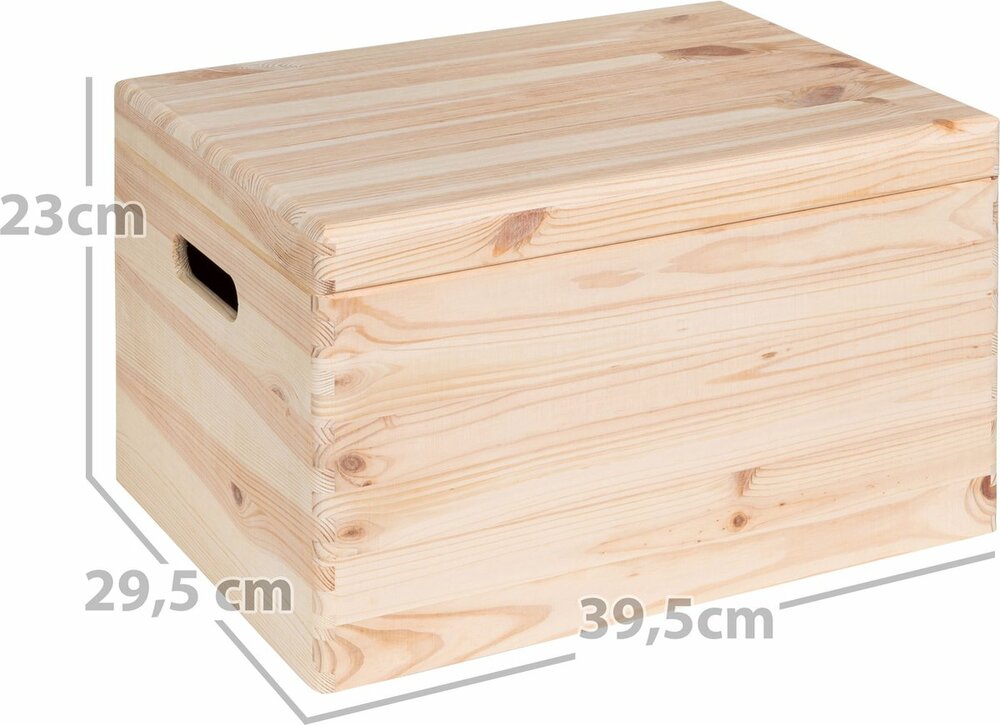 Houten kistje met klep deksel, 39,5 x 29,5 x 23 cm, inhoud 27,6L