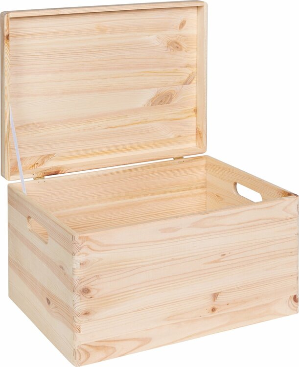 Houten kistje met klep deksel, 39,5 x 29,5 x 23 cm, inhoud 27,6L