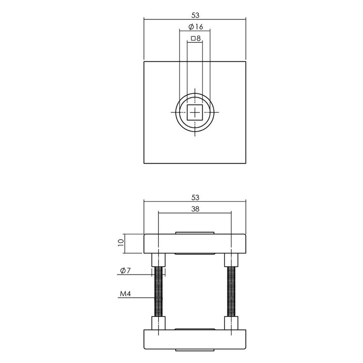 Deurkruk Jura op vierkante massieve rozet 53x53x10 mm rvs zwart achterdeurbeslag