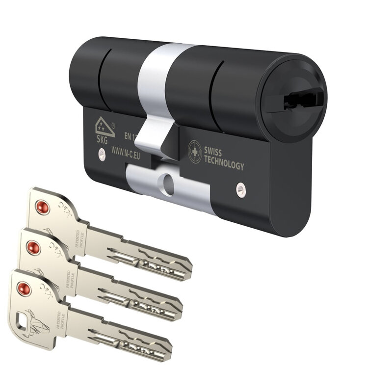 M&amp;C Minos cilinder Zwart met 3 keersleutels