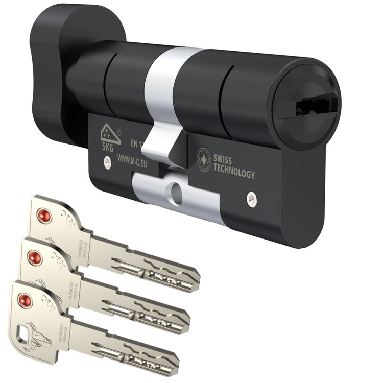 M&amp;C Minos knopccilinder Zwart met 3 keersleutels
