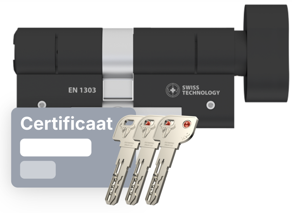 M&amp;C Minos knopccilinder Zwart met 3 keersleutels