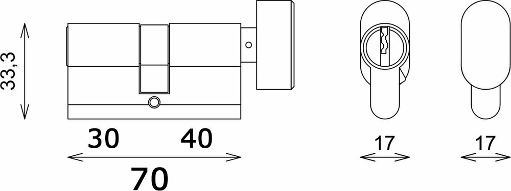 SteierPlus knopcilinder nikkel K40/30 - incl. 5 keersleutels