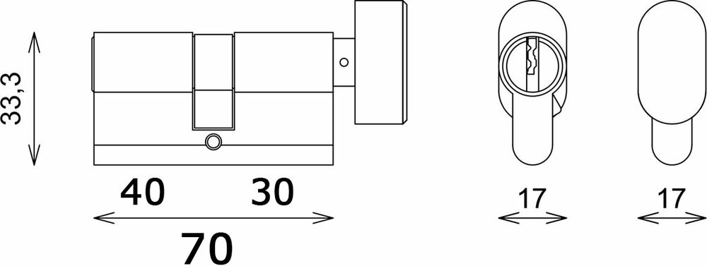 Steier knopcilinder nikkel K30/40 - incl. 5 keersleutels