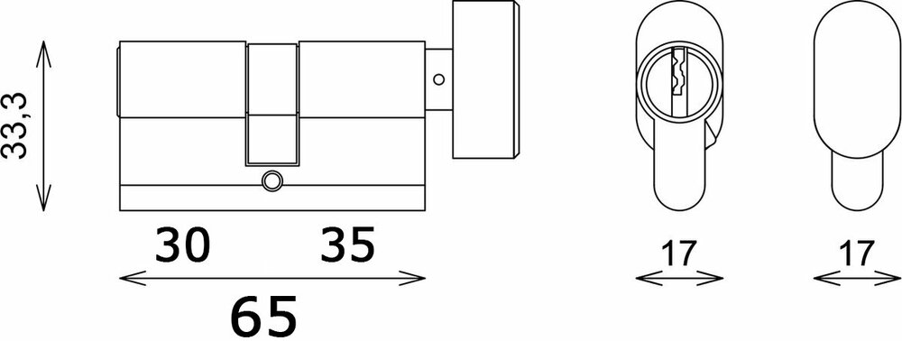 SteierPlus knopcilinder nikkel K35/30 - incl. 5 keersleutels