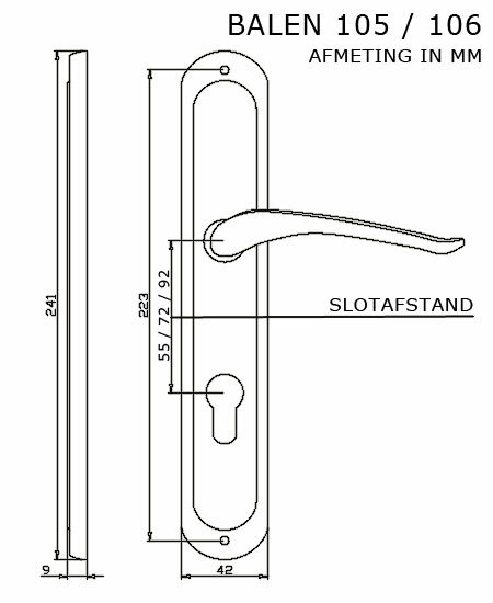 Balen-deurklink-profiel-cilinder-55mm-afmeting