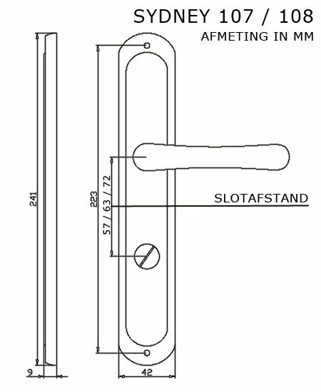 Deurklink-set-Sydney-schild-afmeting