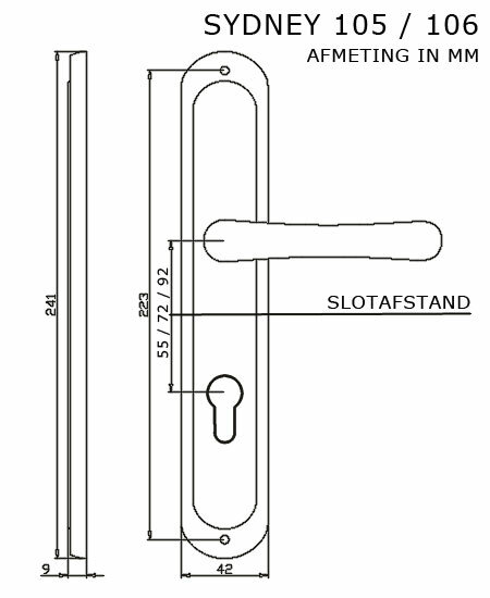 Deurklink-op-schild-Sydney-Cillinder-afmeting