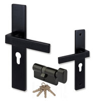 COMBINATIE Deurklink ELIOT op schild - profielcilinder gat zwart + knopcilinderslot zwart 30/30