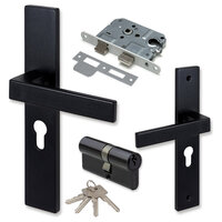 COMBINATIE Deurklink ELIOT met profielcilinder 55 mm + cilinder zwart 30/30 + Insteekslot dag & nachtslot cilinder 55mm
