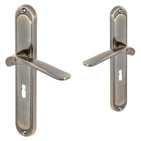 Balen Deurklink op schild - baardsleutel - antiek messing