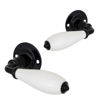 Rustica retro deurklink set - op rozet - zwart met porseleinen greep