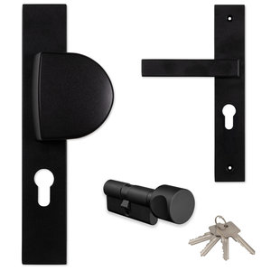 Voordeur garnituur + knopcilinder 30/30 ELIOT - op schild - profielcilinder - mat zwart